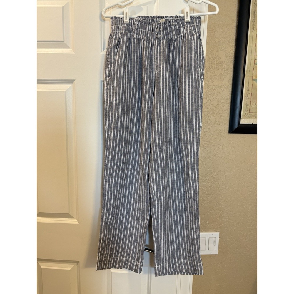 Briggs Women's Striped Linen Blend Pull On Pants, Wide Leg, Medium